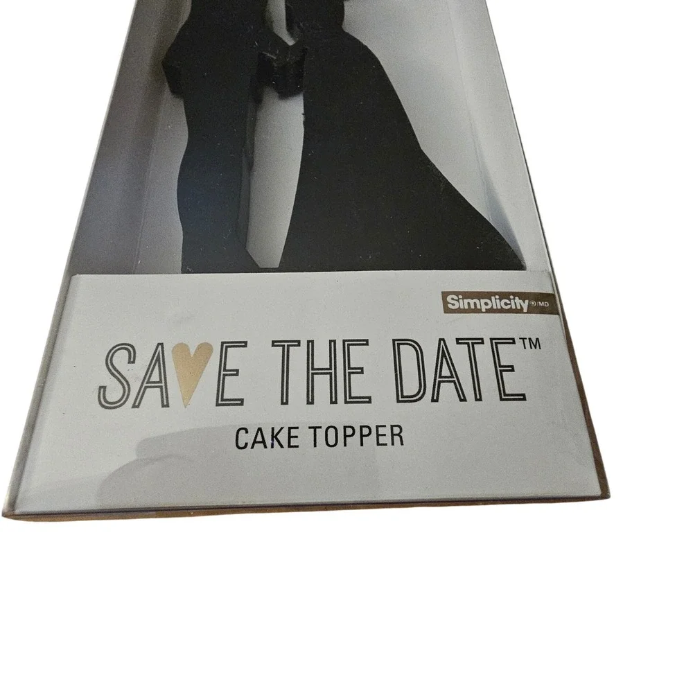 Simplicity Save The Date Black Silhouette Bride Groom Wedding Cake Topper